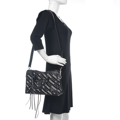 Balenciaga Canvas Satin Calfskin Diagonal Allover Logo Print Classic Silver Hardware S City Black White 2 of 8