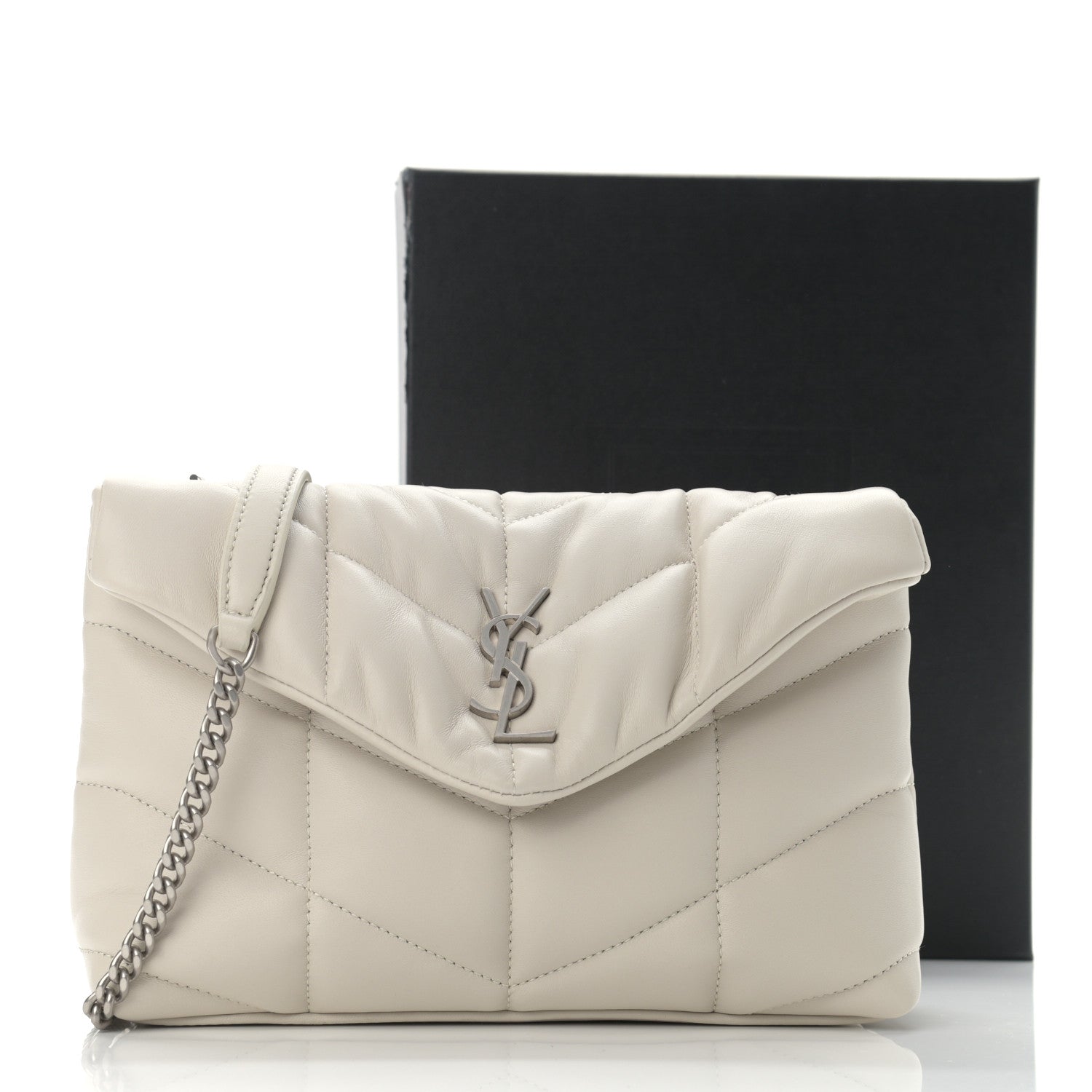 Saint Laurent Lambskin Quilted Toy Loulou Puffer Monogram Chain Satchel Blanc Vintage 12 of 12