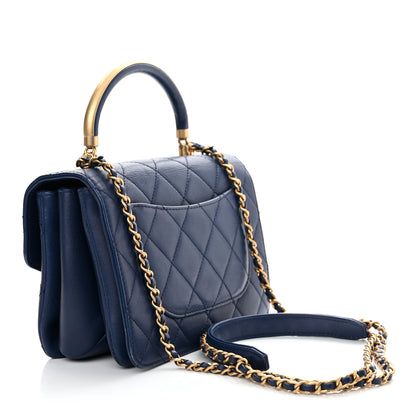 Chanel Calfskin Quilted Small Gold Top Handle Flap Blue 3 of 13