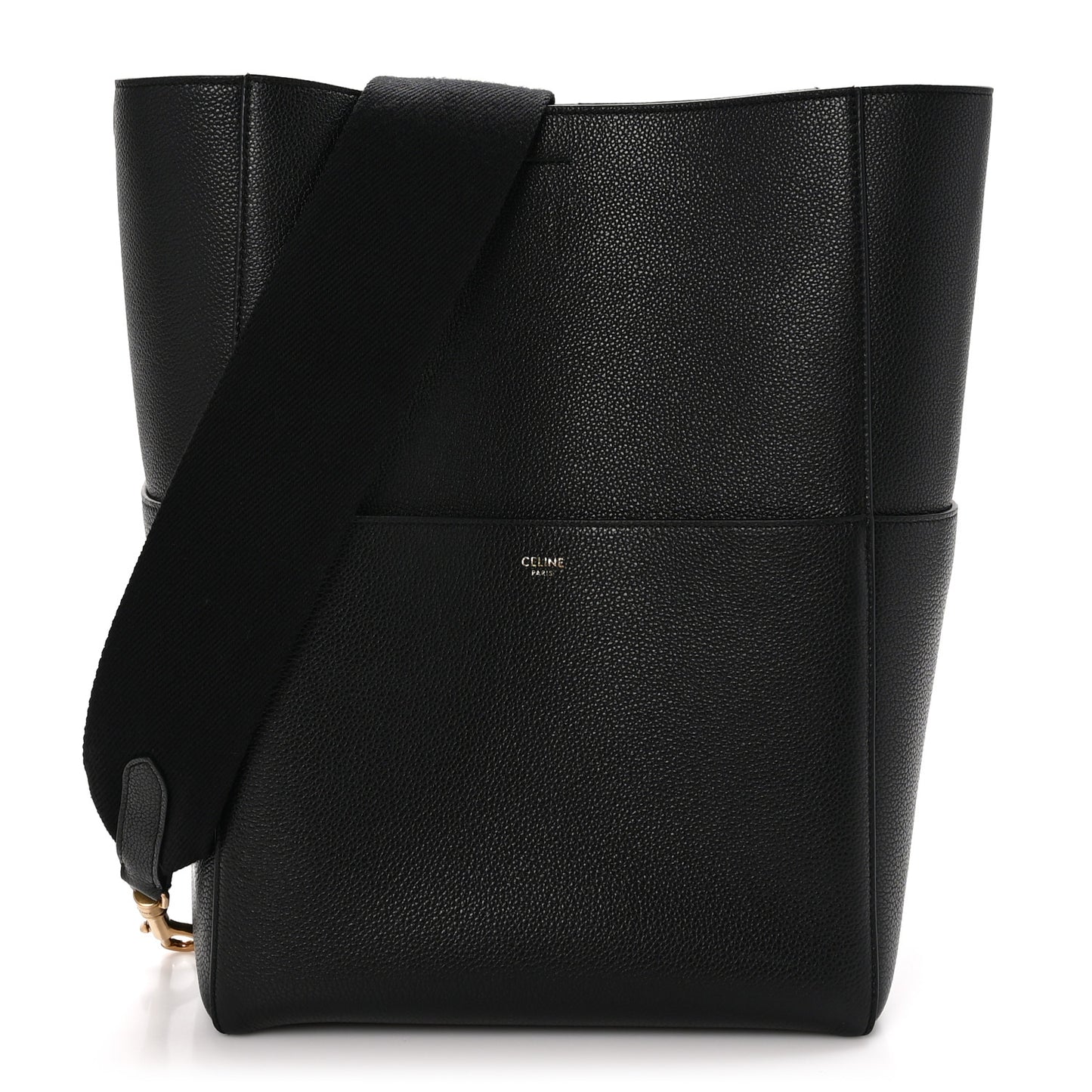 Soft Grained Calfskin Sangle Bucket Bag Black