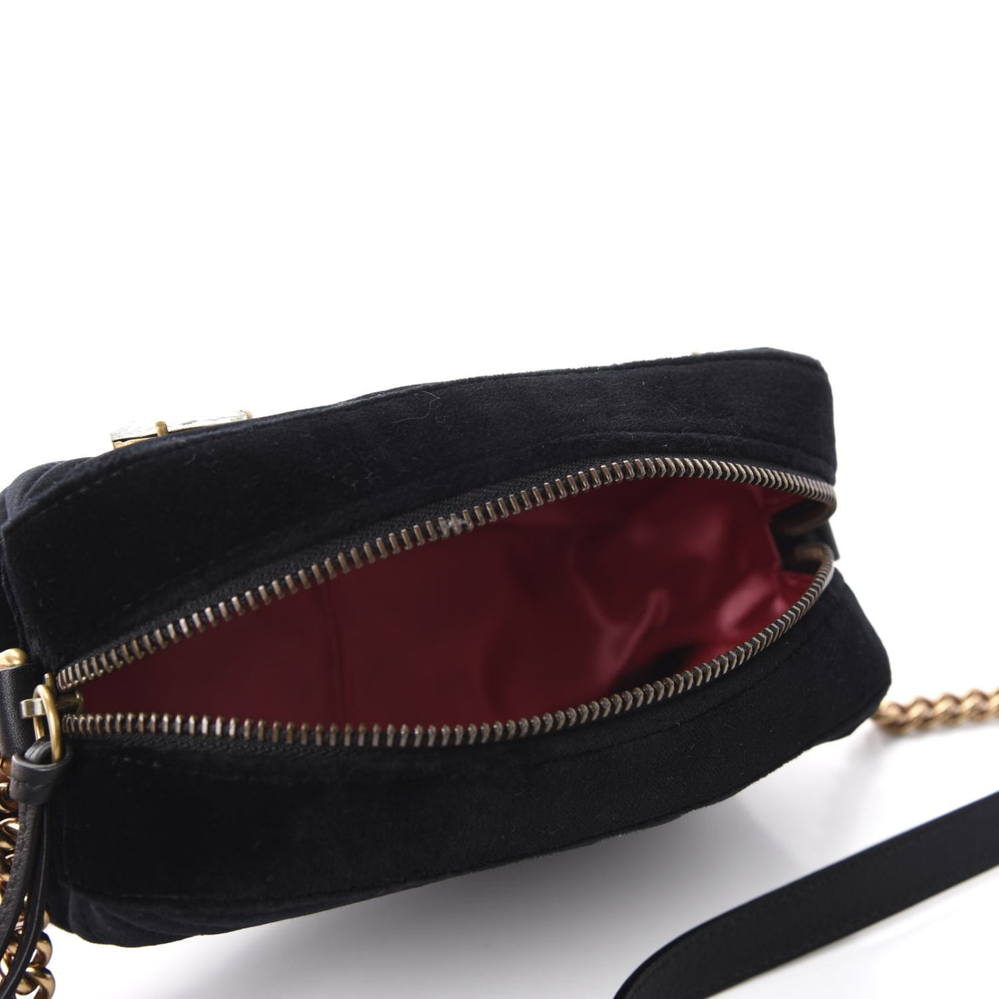 Velvet Matelasse Marquise Crystals Mini GG Marmont Chain Shoulder Bag Black
