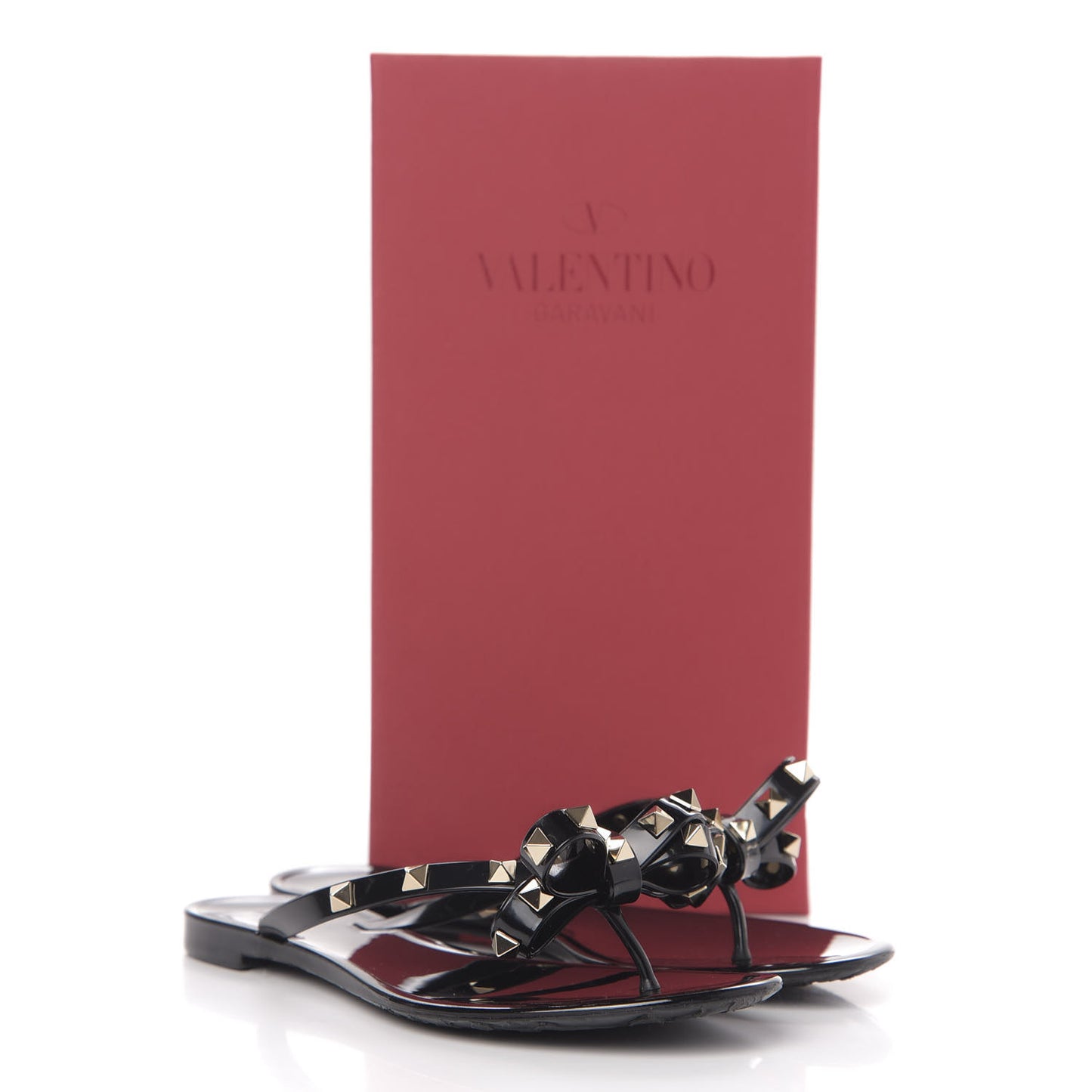 PVC Jelly Rockstud Bow Thong Sandals 37 Black