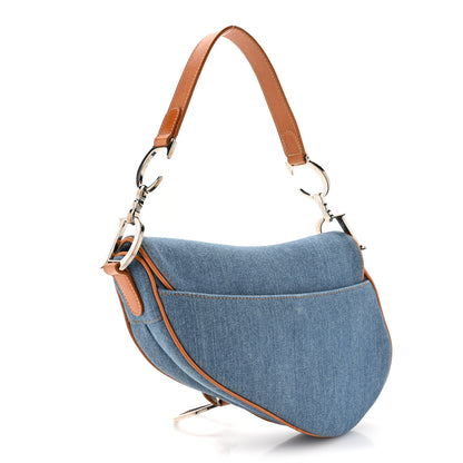 Christian Dior Denim Embroidered Saddle Bag Blue 3 of 13