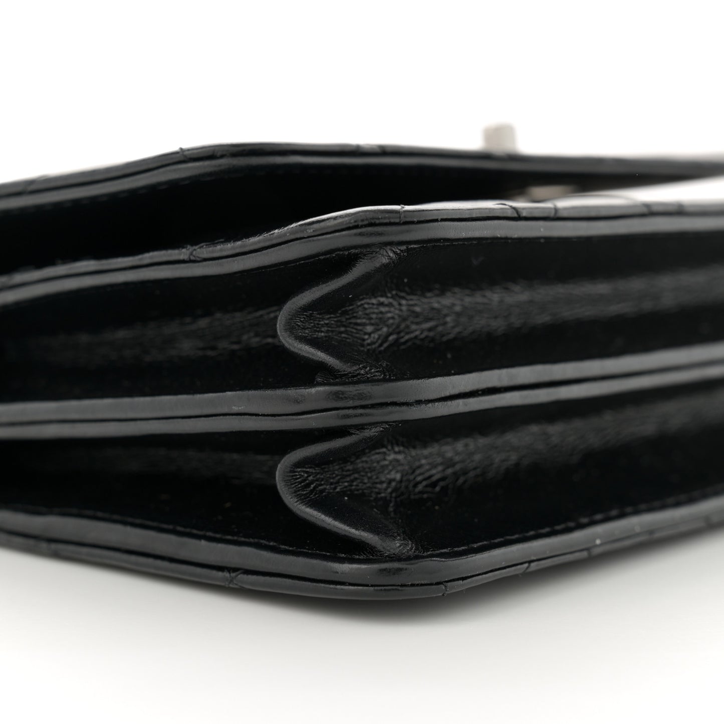 Shiny Crumpled Calfskin Crystal Quilted Precious Handle Clutch With Chain Black