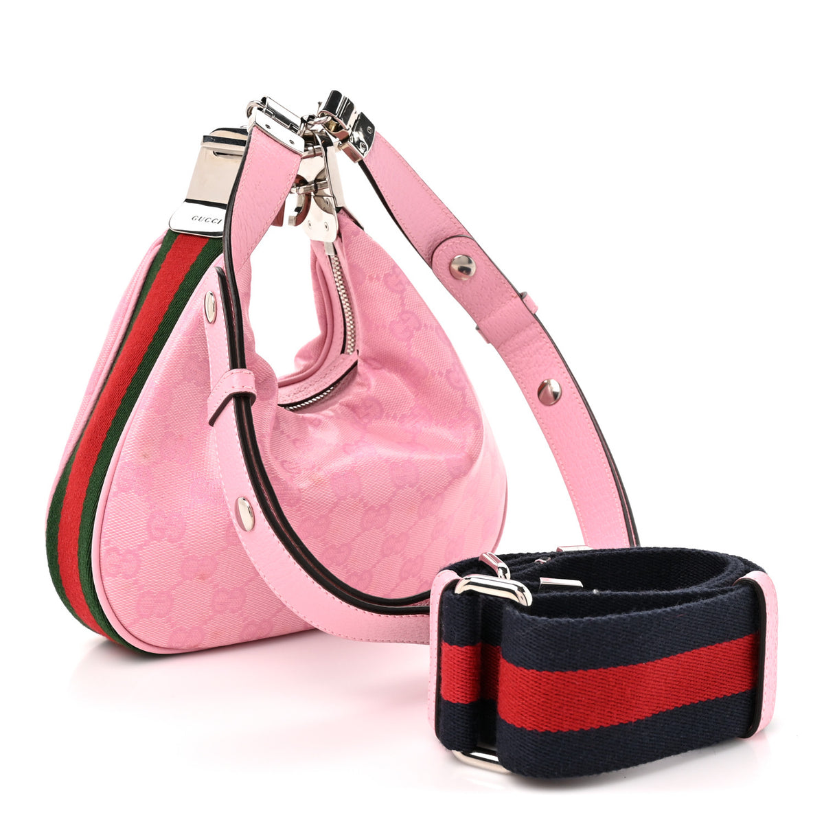 Gucci GG Crystal Coated Canvas Monogram Web Small Attache Shoulder Bag Pink 3 of 10