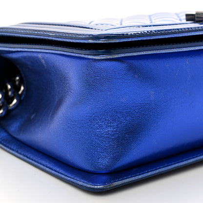 Chanel Metallic Patent Quilted Medium Boy Flap Blue 9 of 12