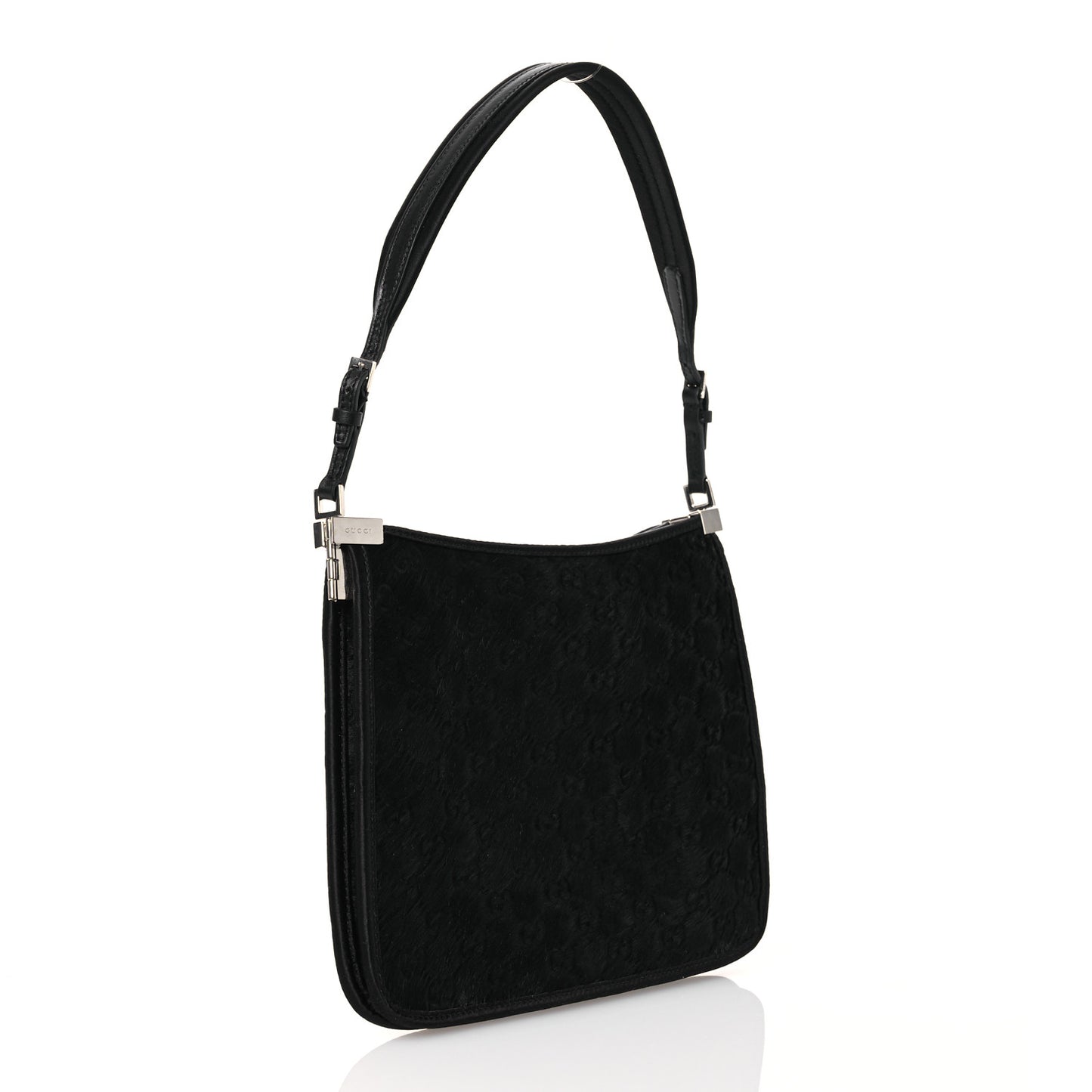 Calf Hair Horsebit Slim Shoulder Bag Black