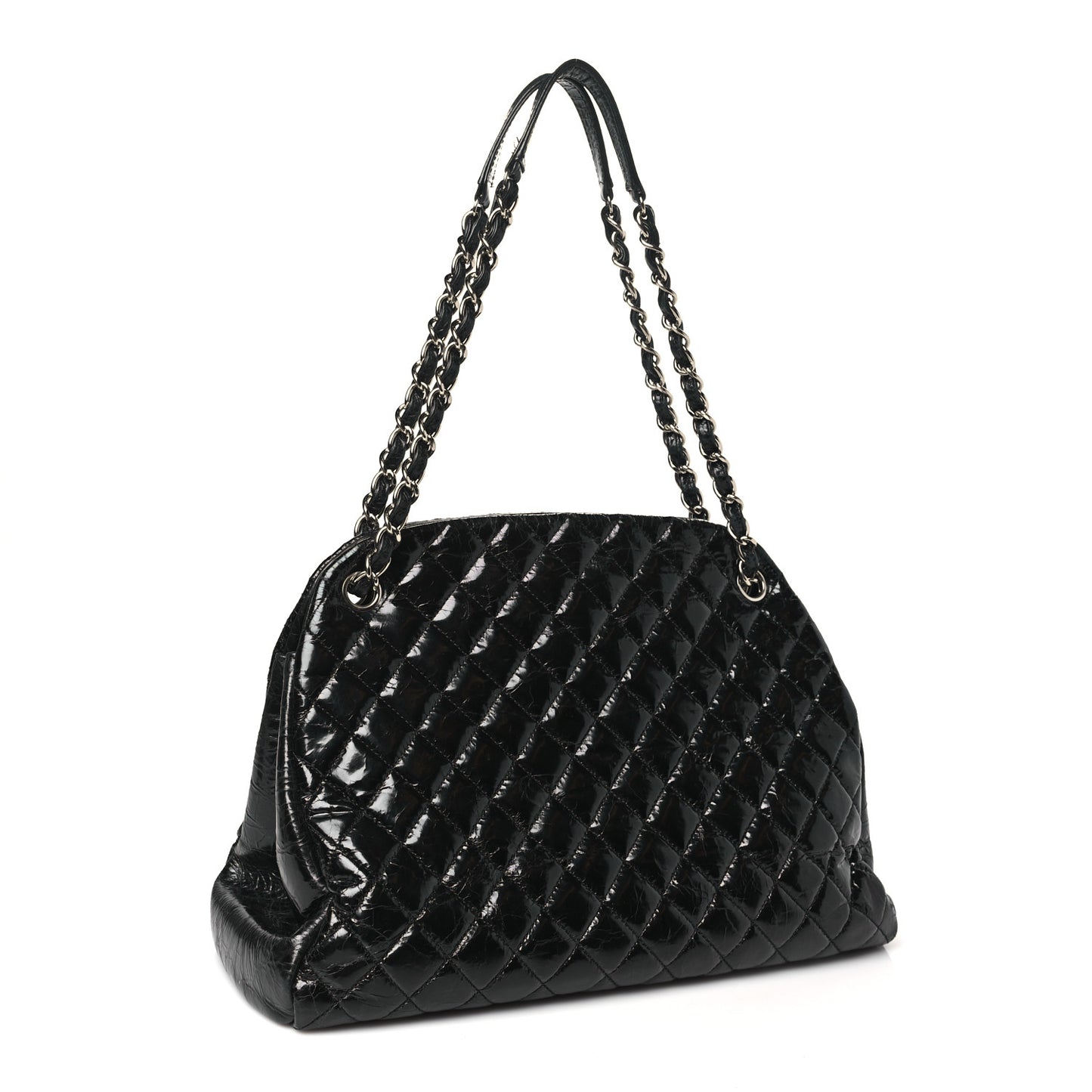 Glazed Calfskin Quilted Large Just Mademoiselle Bowling Bag Black