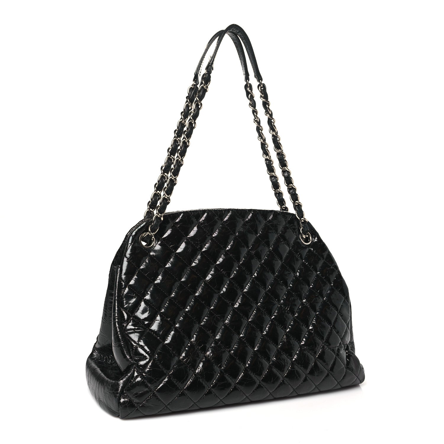 Chanel Glazed Calfskin Quilted Large Just Mademoiselle Bowling Bag Black 3 of 11