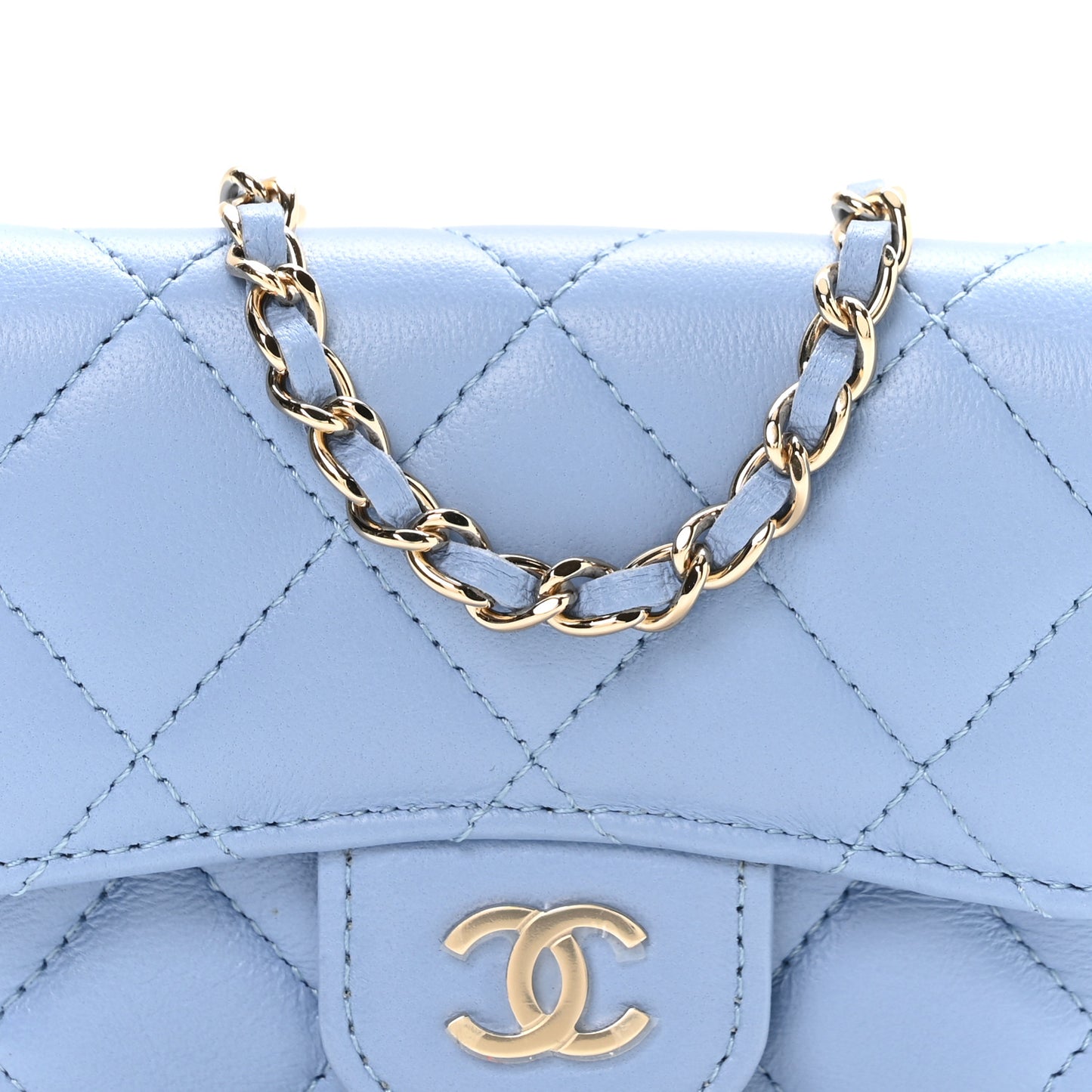 Lambskin Coco Enamel Quilted Mini Chain Belt Bag Light Blue
