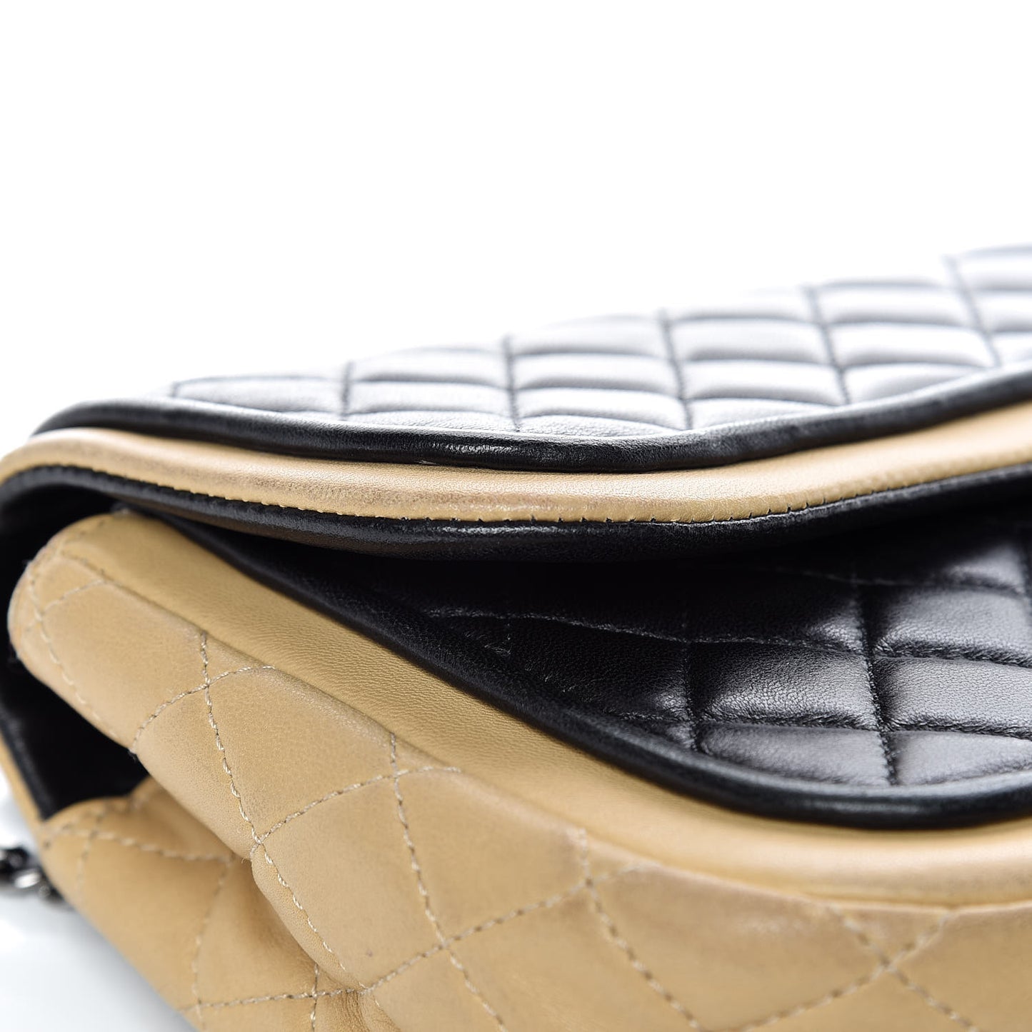 Lambskin Quilted Medium Twist Two Tone Flap Bag Black Beige
