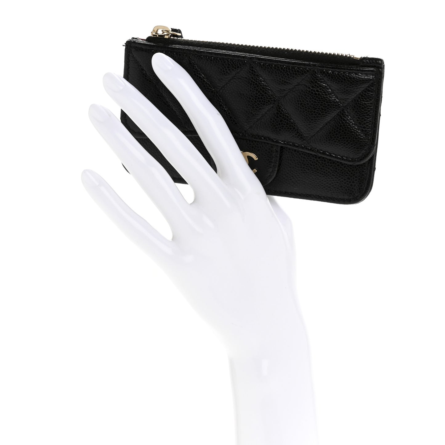 Caviar Quilted Flap Zip Card Holder Black