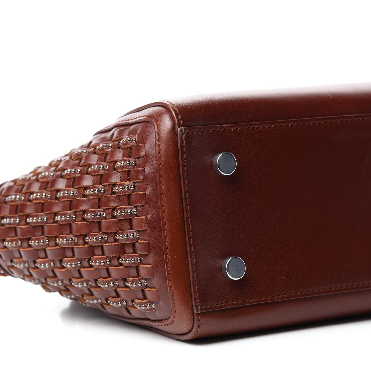 Saint Laurent Calfskin Studded Woven Baby Monogram Downtown Cabas Brown 6 of 17