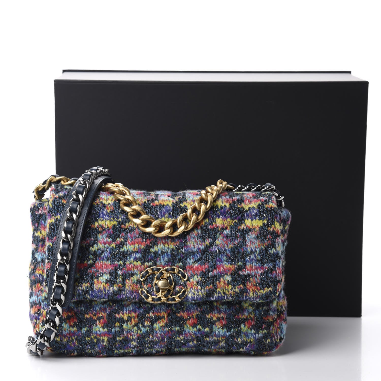 Chanel Tweed Quilted Medium Chanel 19 Flap Dark Multicolor 11 of 11