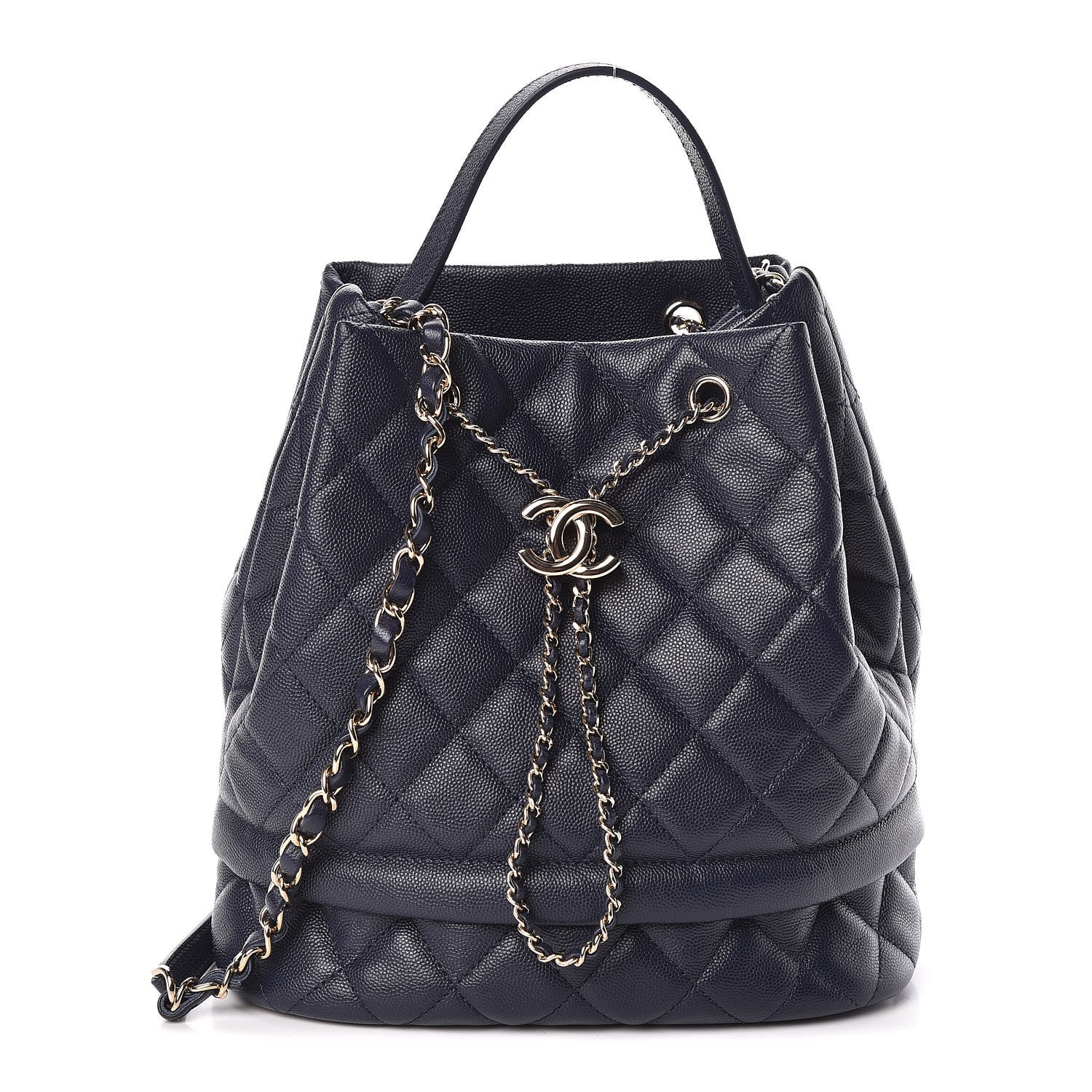 Chanel Caviar Quilted Rolled Up Bucket Drawstring Bag Navy 1 of 11