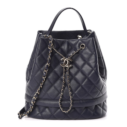 Chanel Caviar Quilted Rolled Up Bucket Drawstring Bag Navy 1 of 11