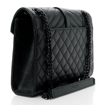 Saint Laurent Grain De Poudre Textured Mixed Matelasse Triquilt Medium Monogram Monochrome Satchel Black 3 of 15