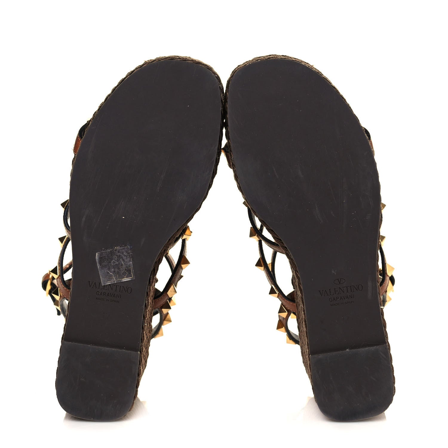 Valentino Garavani Calfskin Rockstud Ankle Strap Torchon Espadrille Caged 25/95mm Wedge Sandals 37 Cuoio 5 of 7