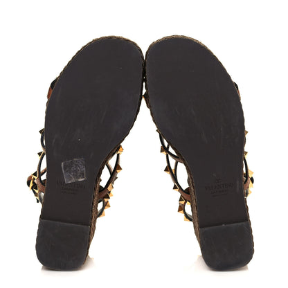 Valentino Garavani Calfskin Rockstud Ankle Strap Torchon Espadrille Caged 25/95mm Wedge Sandals 37 Cuoio 5 of 7