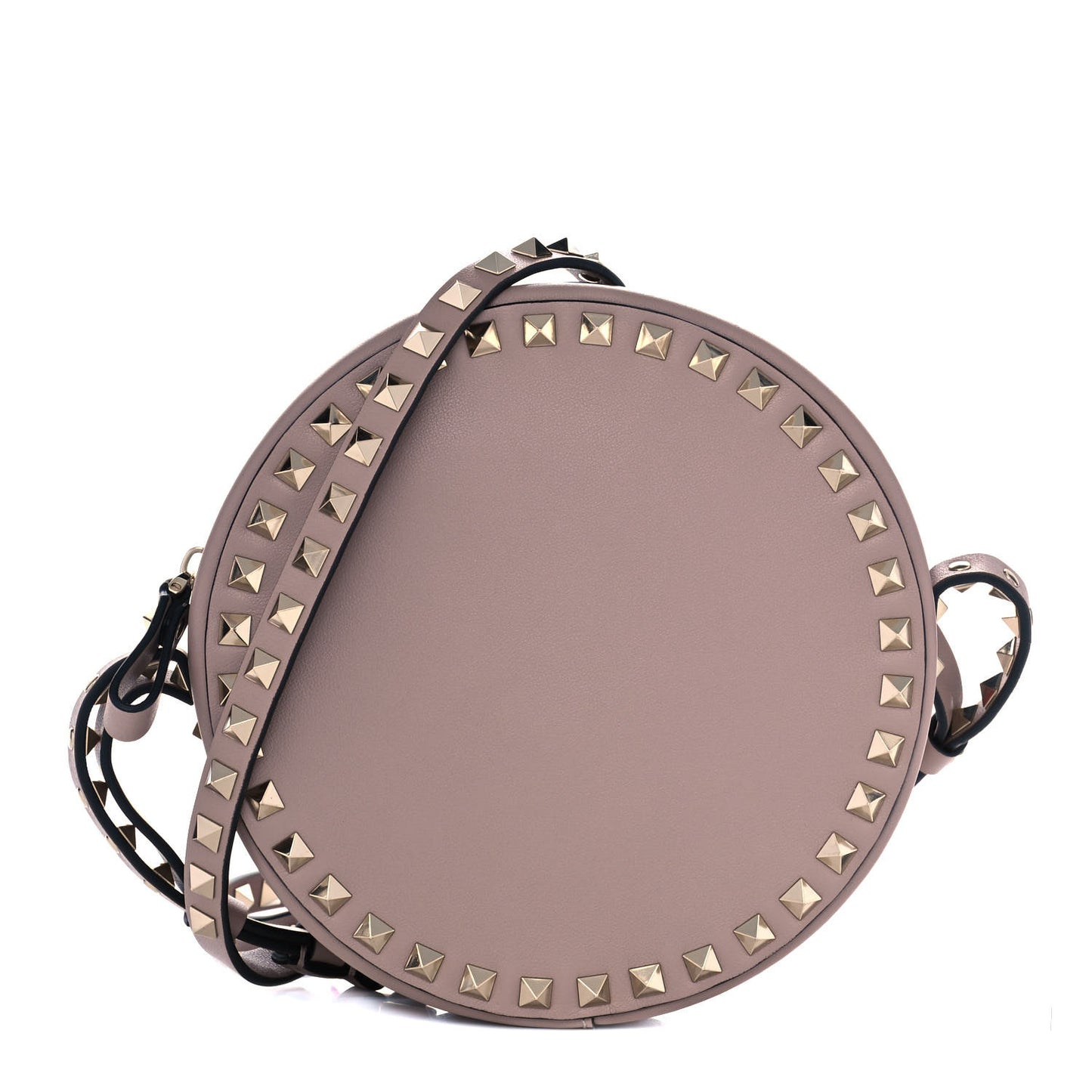 Calfskin Rockstud Round Crossbody Bag Poudre