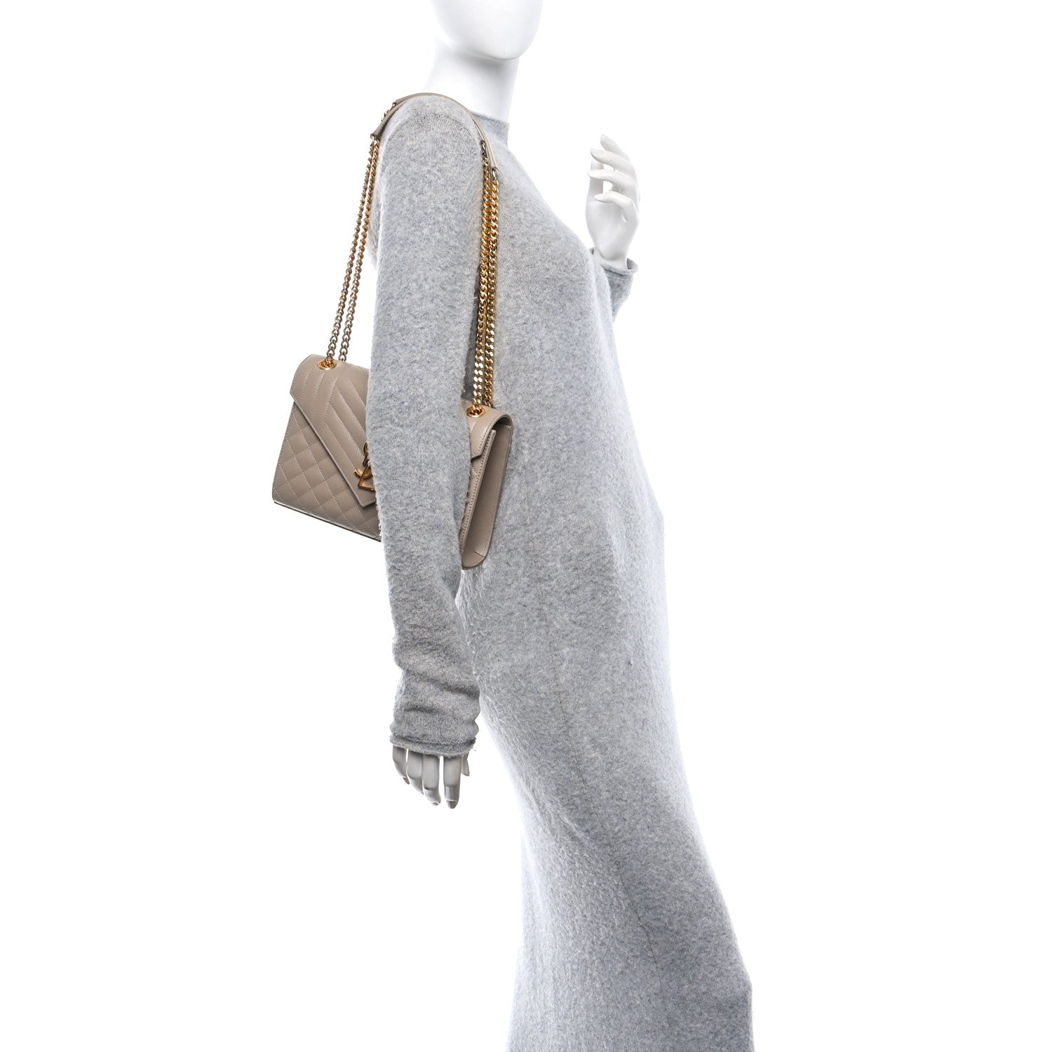 Saint Laurent Grain De Poudre Textured Mixed Matelasse Medium Triquilt Monogram Satchel Dark Beige 2 of 12