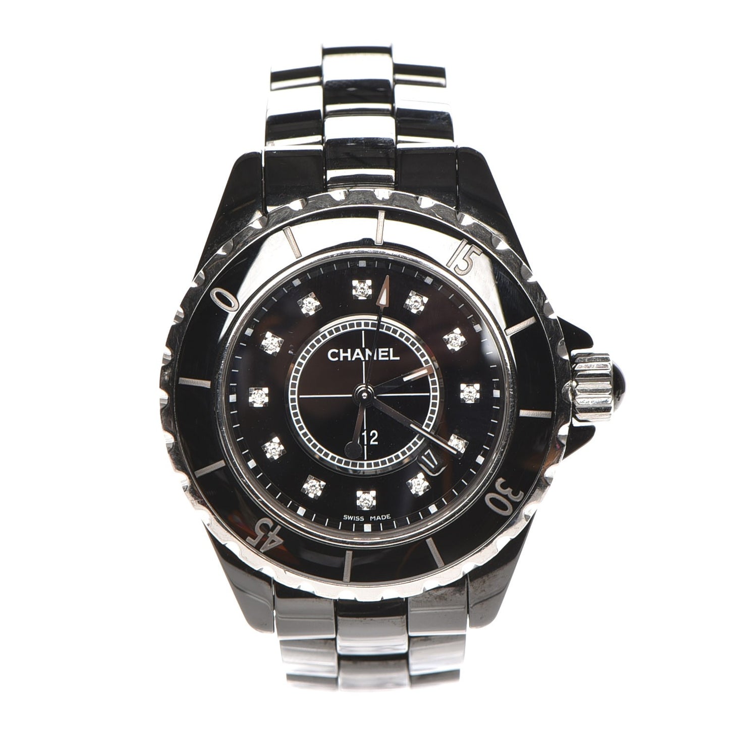 Stainless Steel Ceramic Diamond 33mm J12 Quartz Watch Black