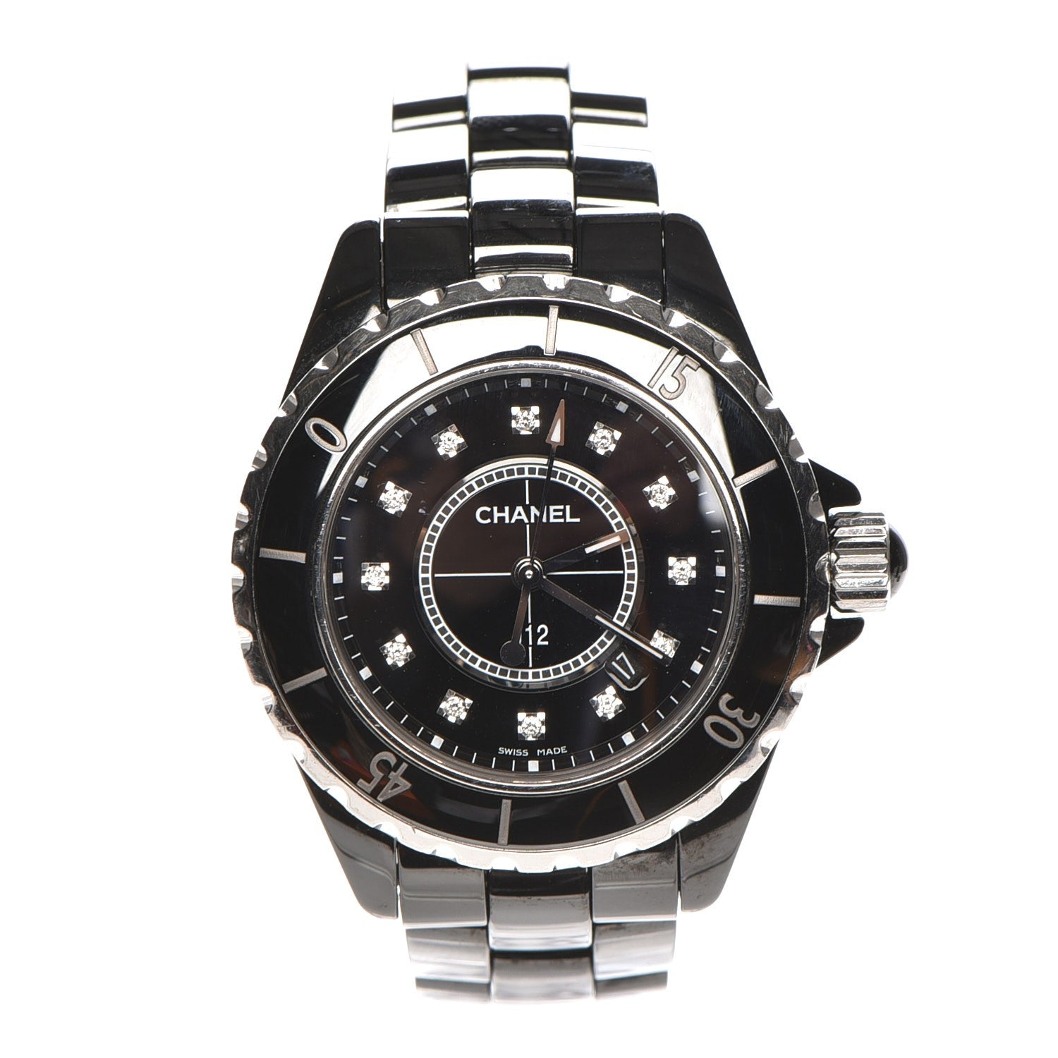 Chanel Stainless Steel Ceramic Diamond 33mm J12 Quartz Watch Black 1 of 7