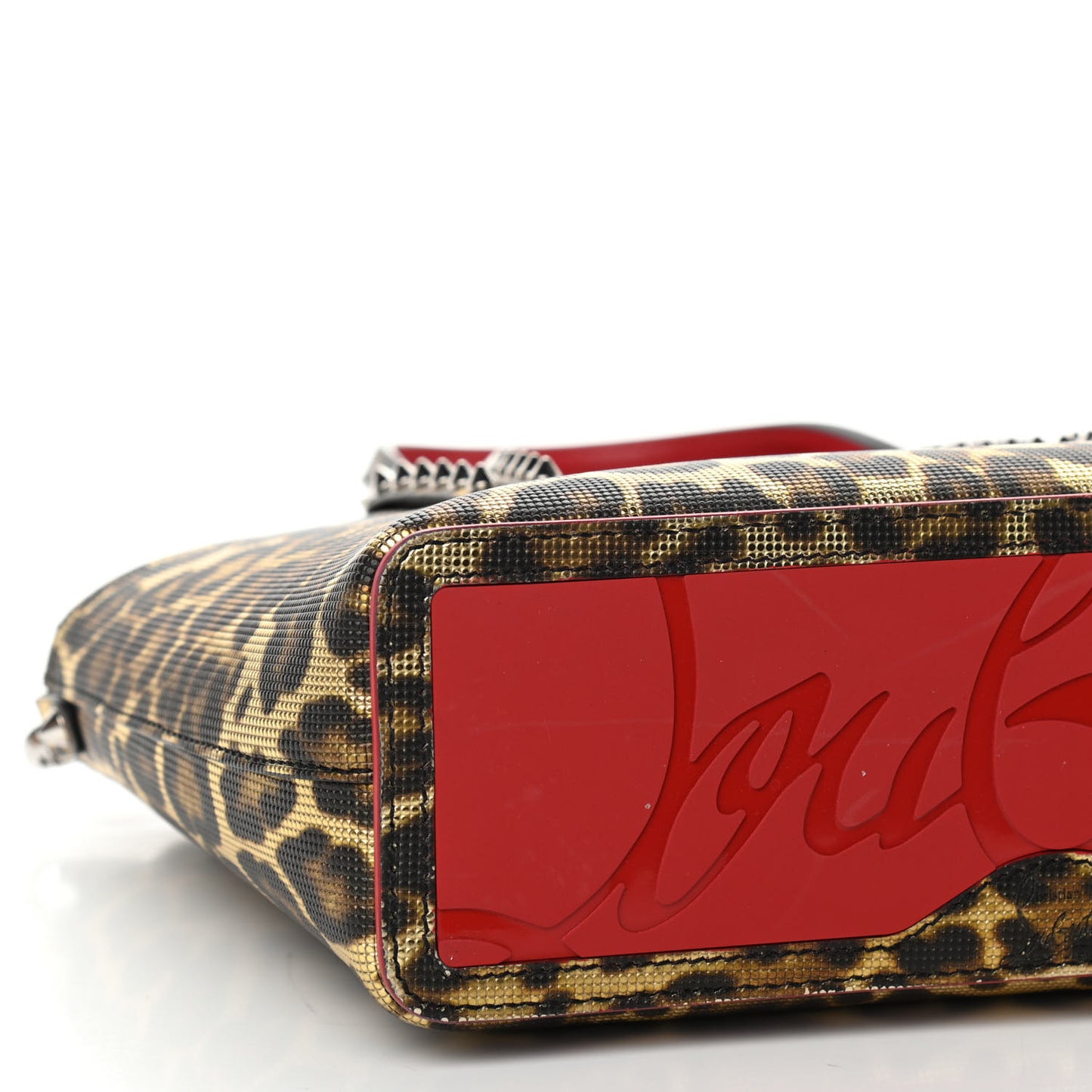 Grained Calfskin Leopard Print Spikes Mini East West Cabata Tote Gold