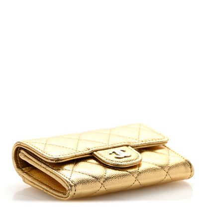Chanel Metallic Caviar Quilted Flap Card Holder Wallet Gold 4 of 9