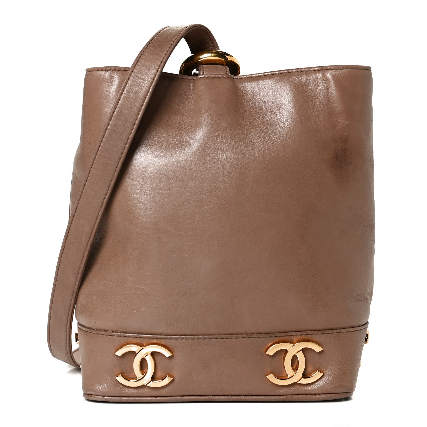 Chanel Lambskin CC Drawstring Shoulder Bag Dark Beige 1 of 17