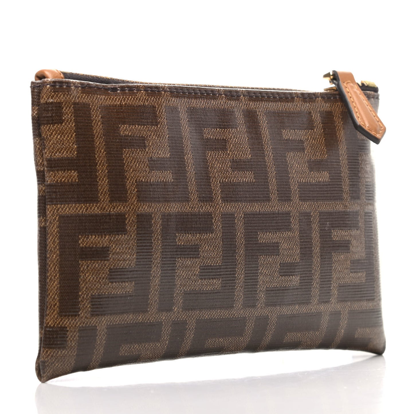 Glazed Fabric Vitello Century FF 1974 Stamp Patch XS FFreedom Flat Pouch Mogano Panna Caramello