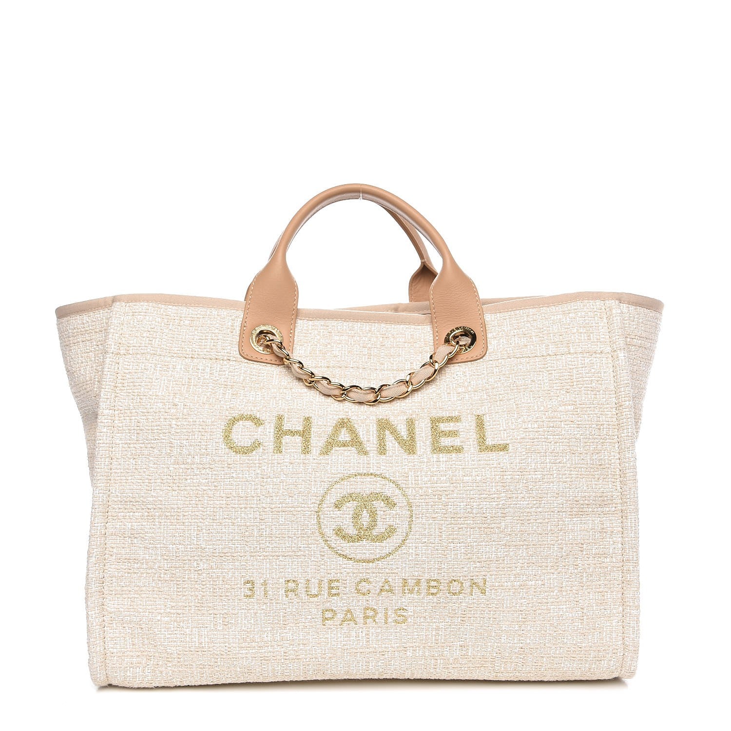 Chanel Canvas Large Deauville Tote Light Beige 1 of 8