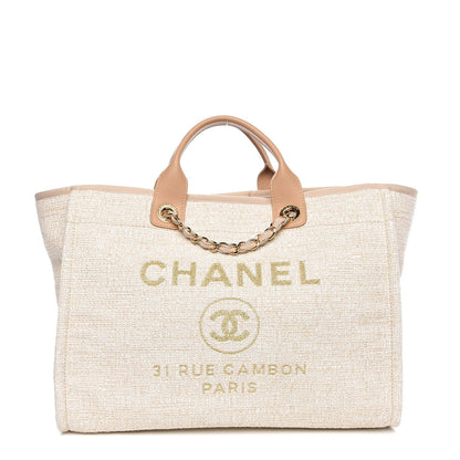 Chanel Canvas Large Deauville Tote Light Beige 1 of 8