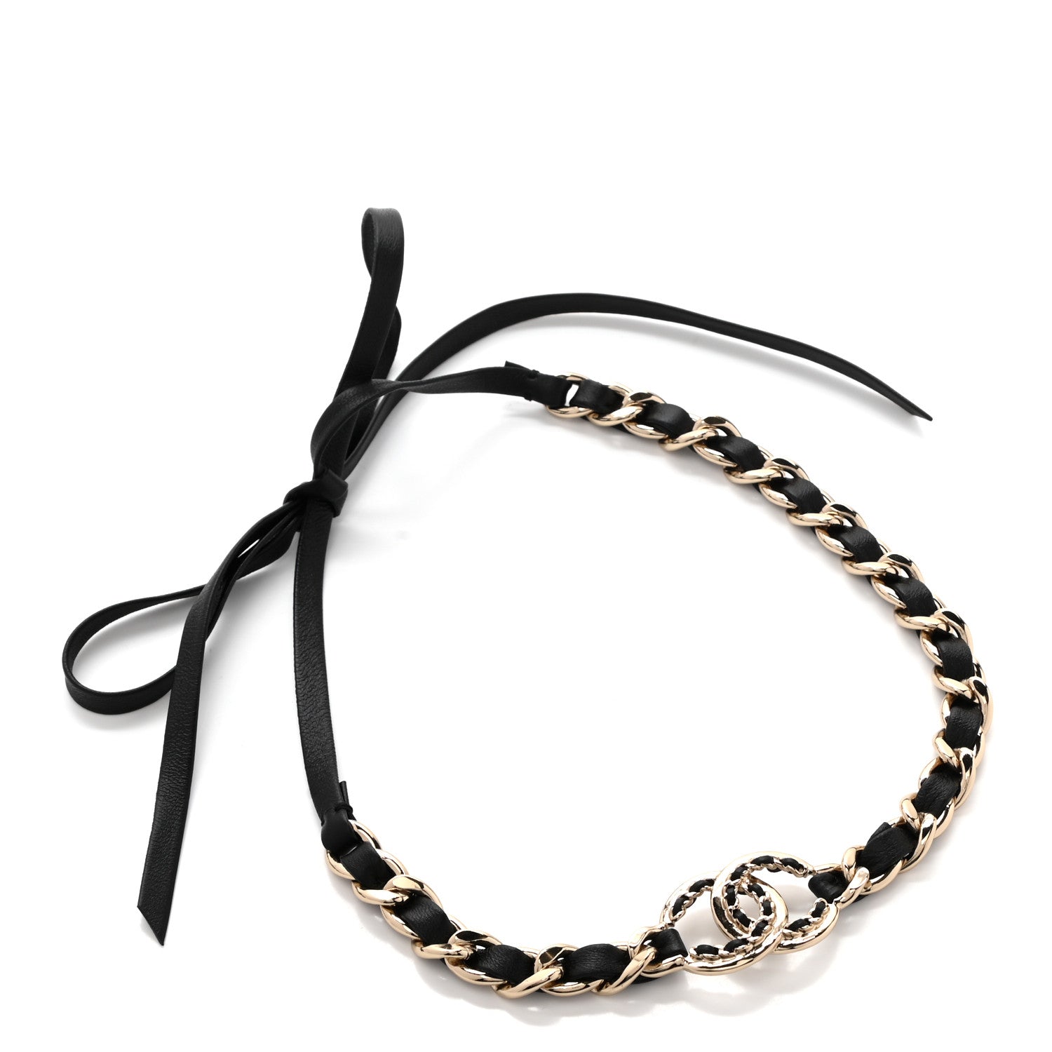 Chanel Metal Lambskin CC Chain Tie Headband Gold Black 1 of 4