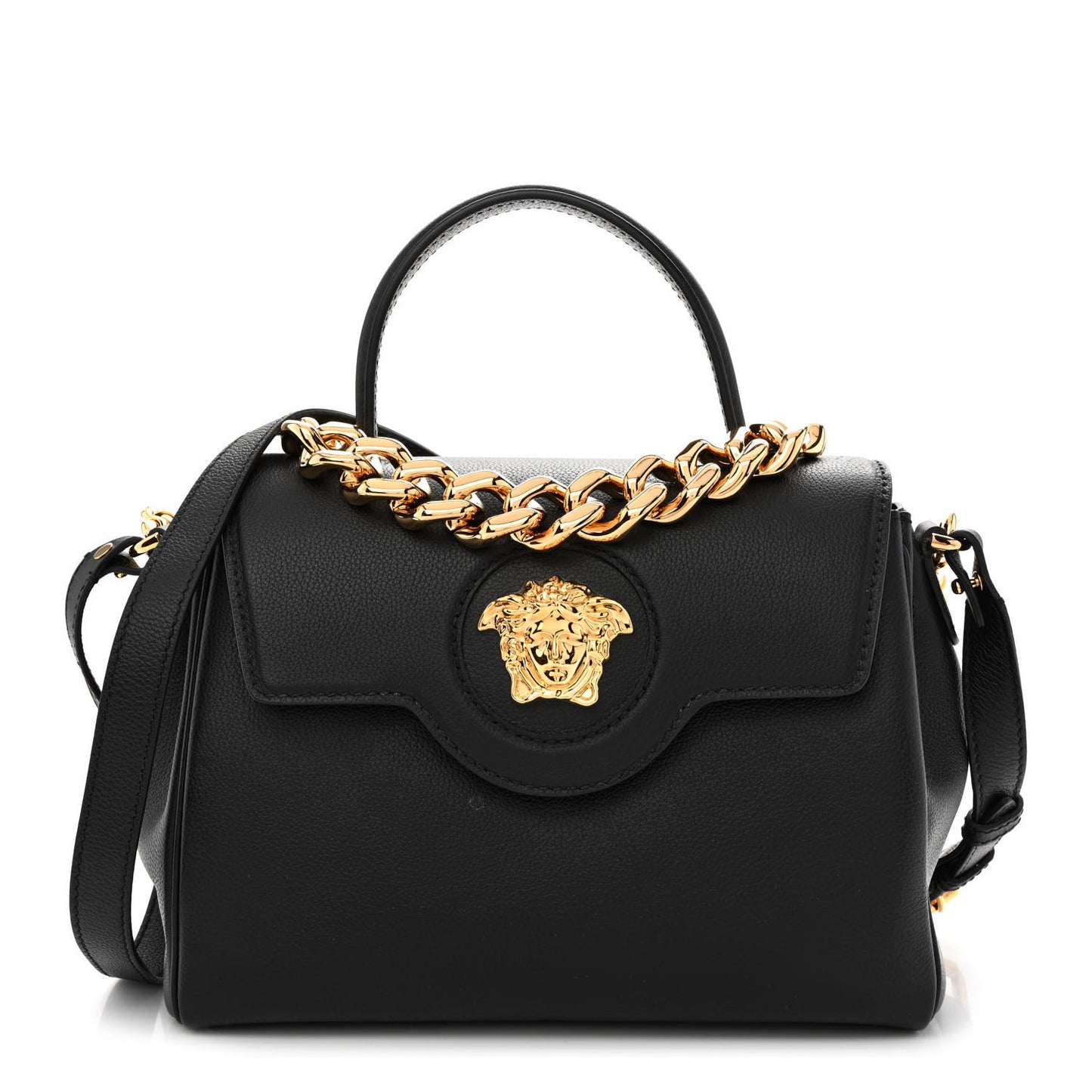 Grained Calfskin La Medusa Top Handle Bag Black