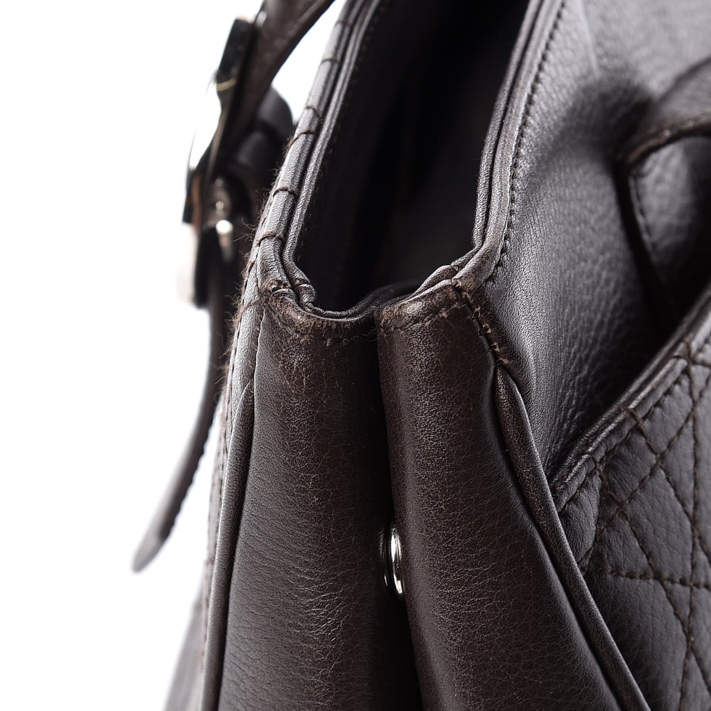 Calfskin Cannage Shoulder Bag Dark Brown