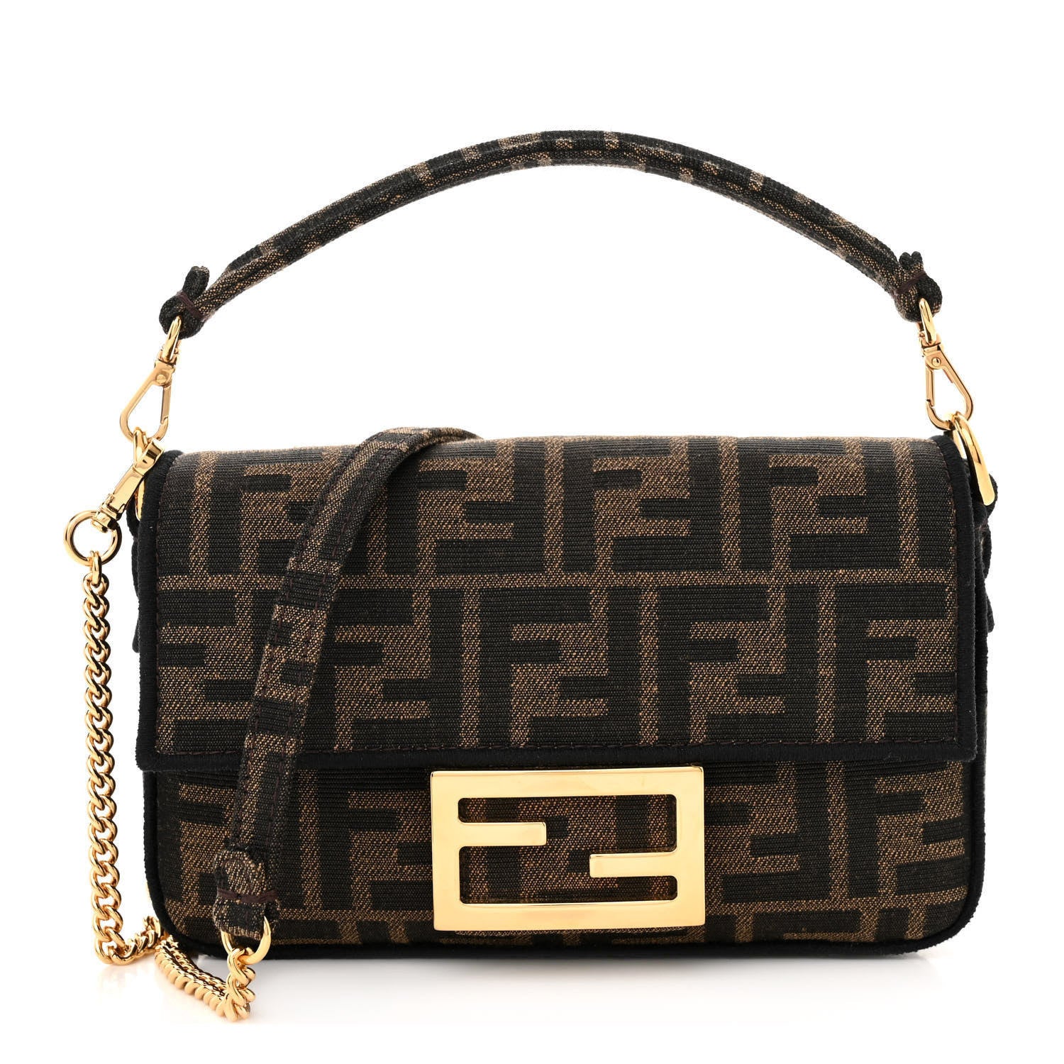 Fendi Fabric Jacquard FF 1974 Mini Baguette Tobacco Moro Black 1 of 10