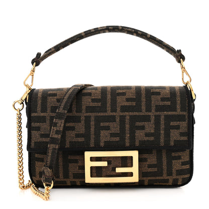 Fendi Fabric Jacquard FF 1974 Mini Baguette Tobacco Moro Black 1 of 10