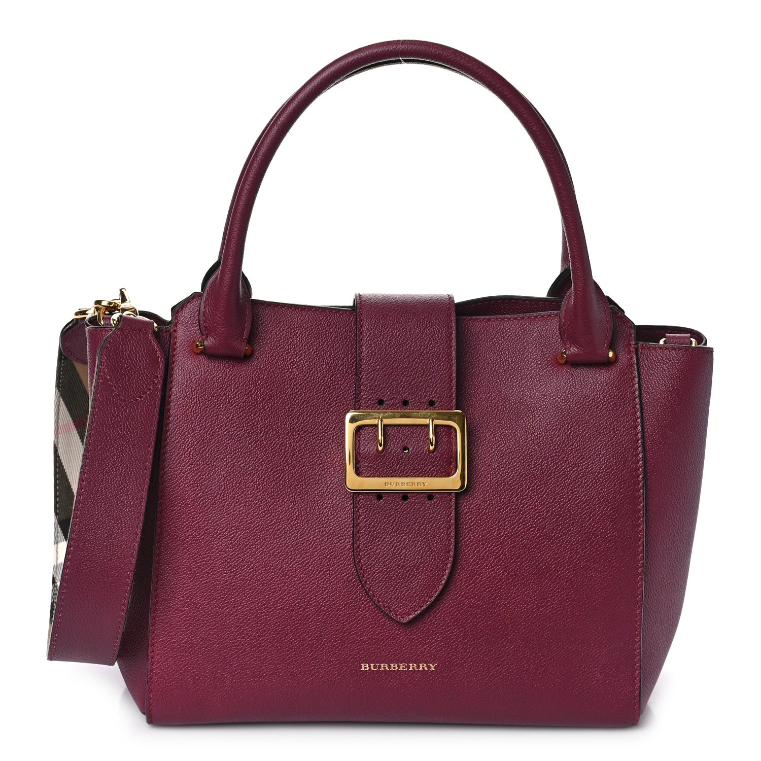 Burberry Soft Grain Medium Buckle Tote Dark Plum 1 of 8