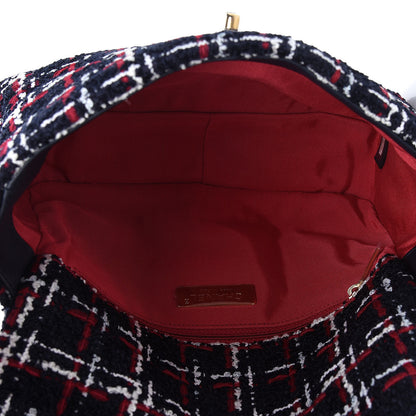 Chanel Tweed Quilted Medium Chanel 19 Flap Navy Blue White Red 5 of 11