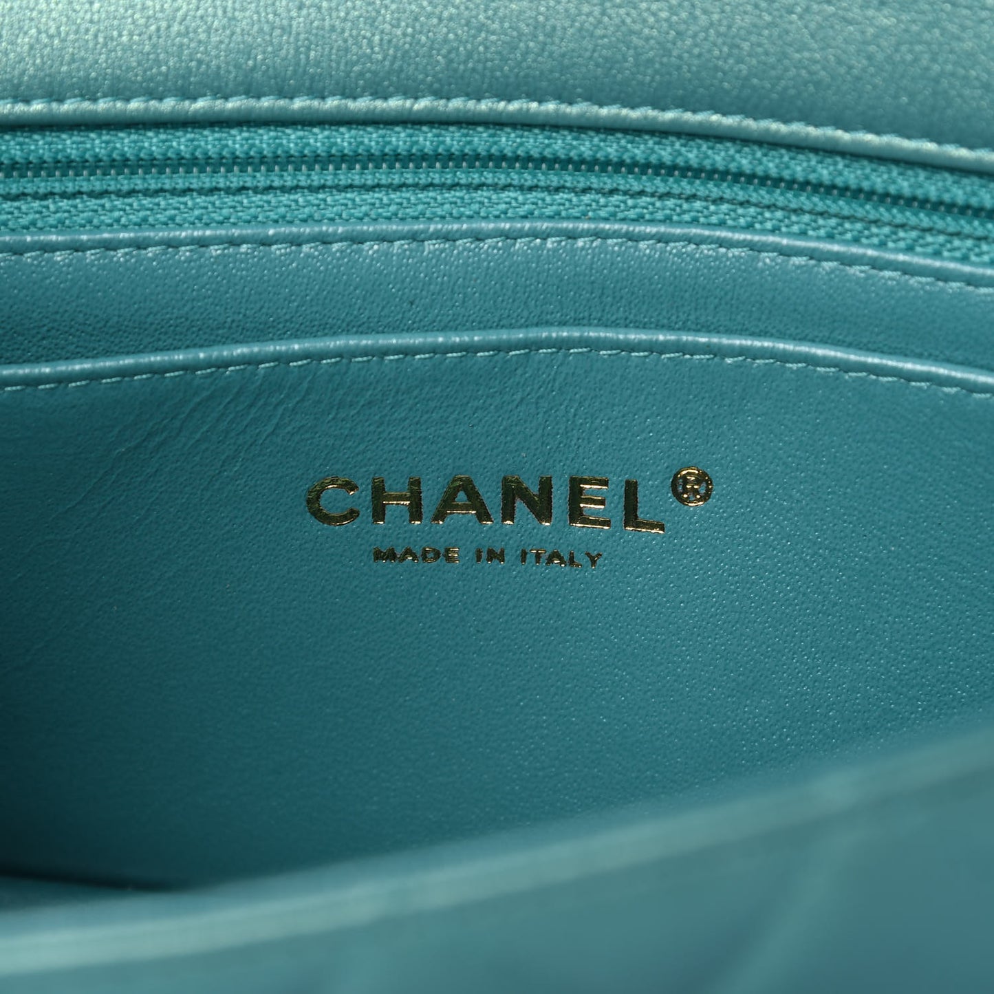 Iridescent Calfskin Quilted Mini Rectangular Flap Green