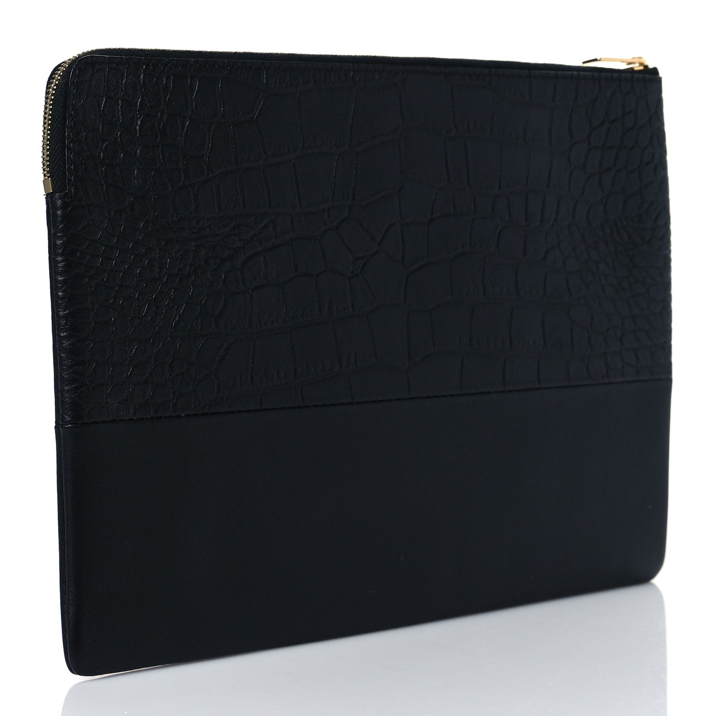 Crocodile Embossed Calfskin Clutch Black
