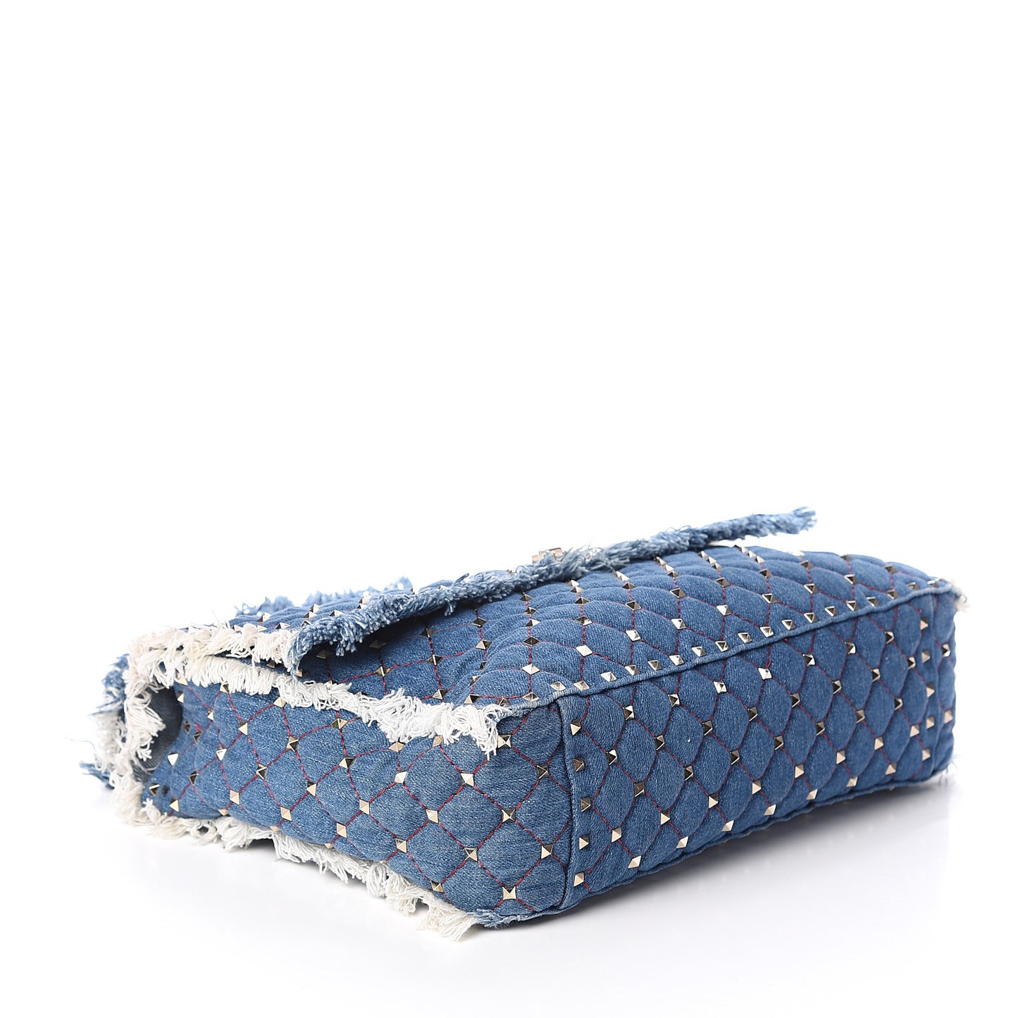 Denim Fringe Maxi Rockstud Spike Shoulder Bag Blue
