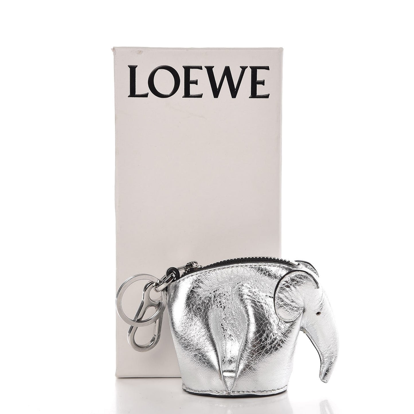 Metallic Calfskin Mini Elephant Coin Purse Silver