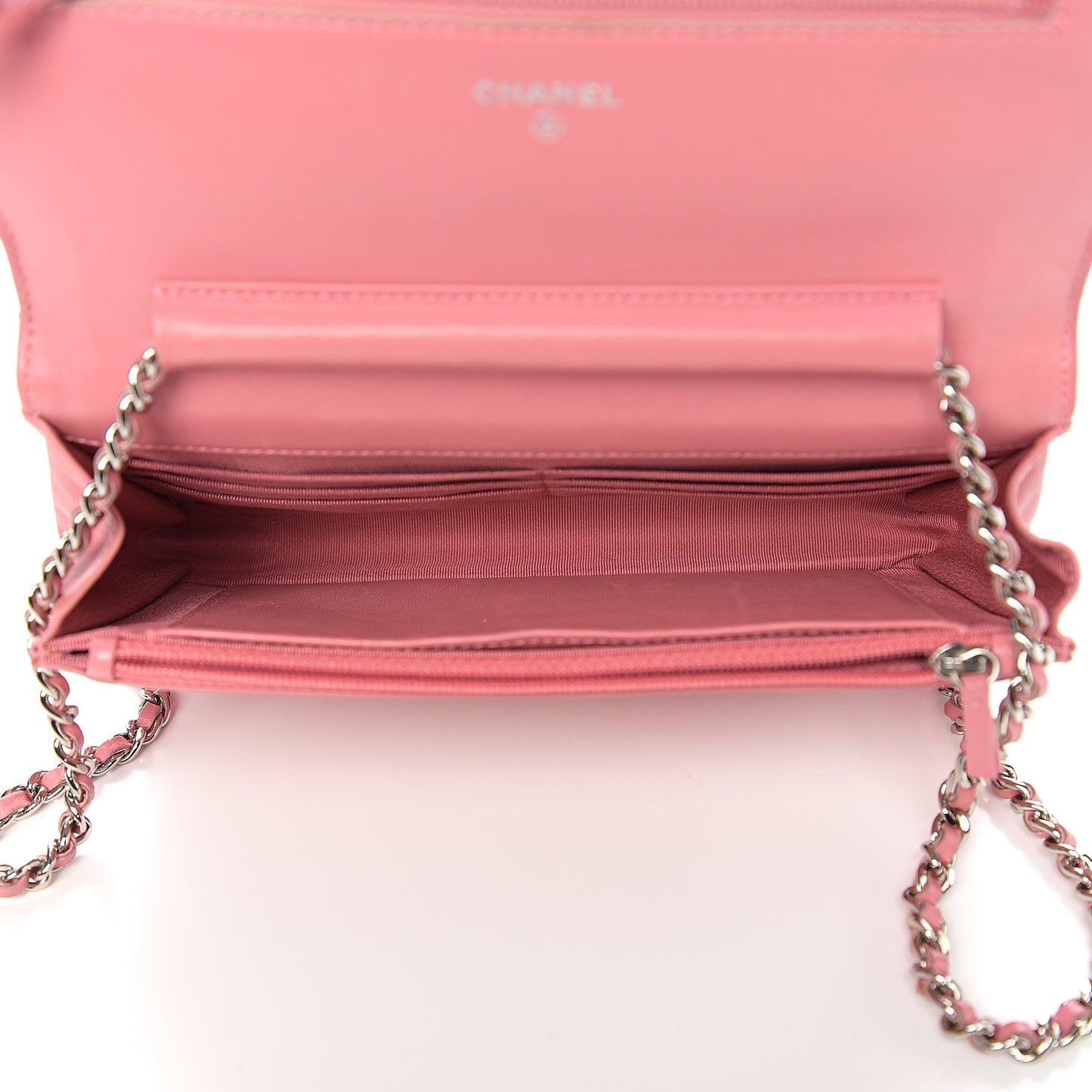 Lambskin Quilted Wallet On Chain WOC Pink