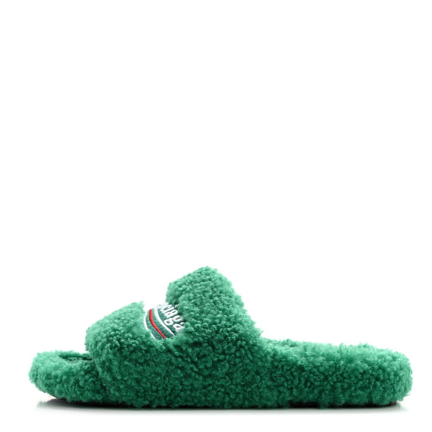 Faux Shearling Political Campaign Logo Slide Sandals 37 Grass Green