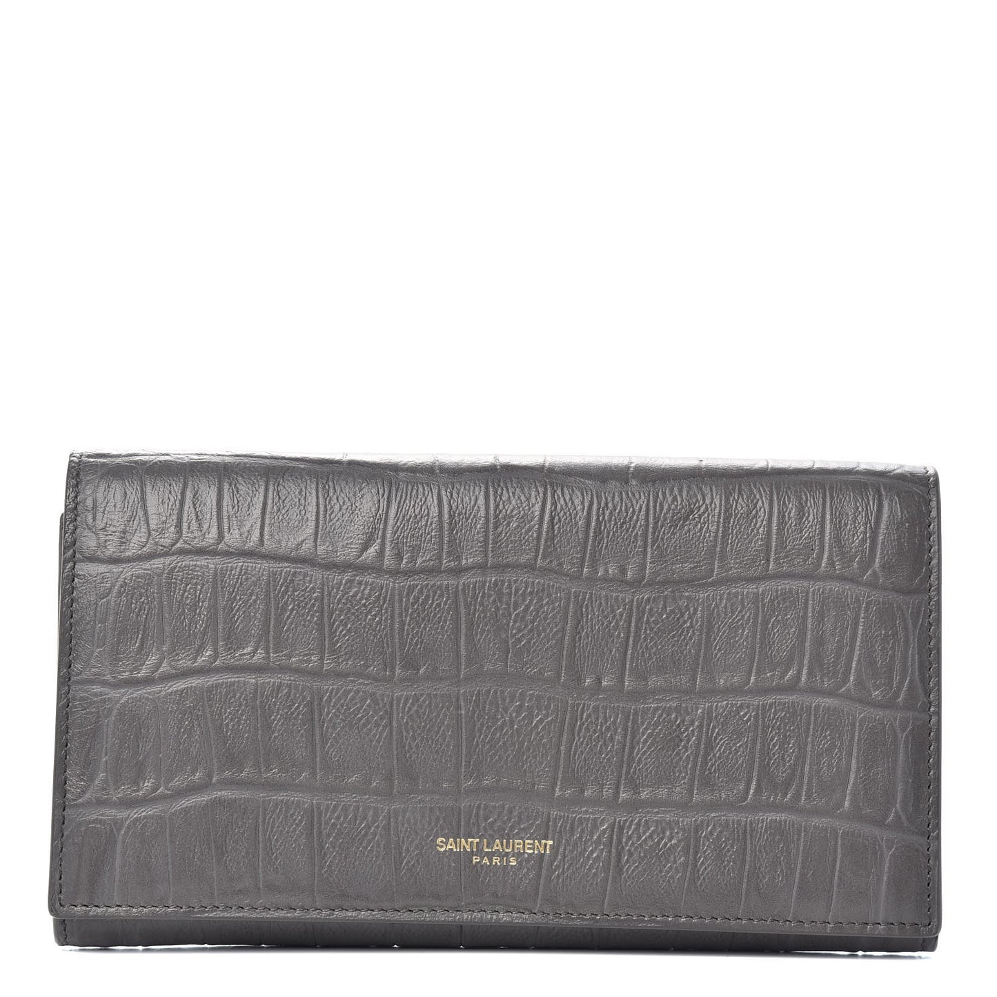 Calfskin Crocodile Embossed Classic Large Flap Wallet Fog
