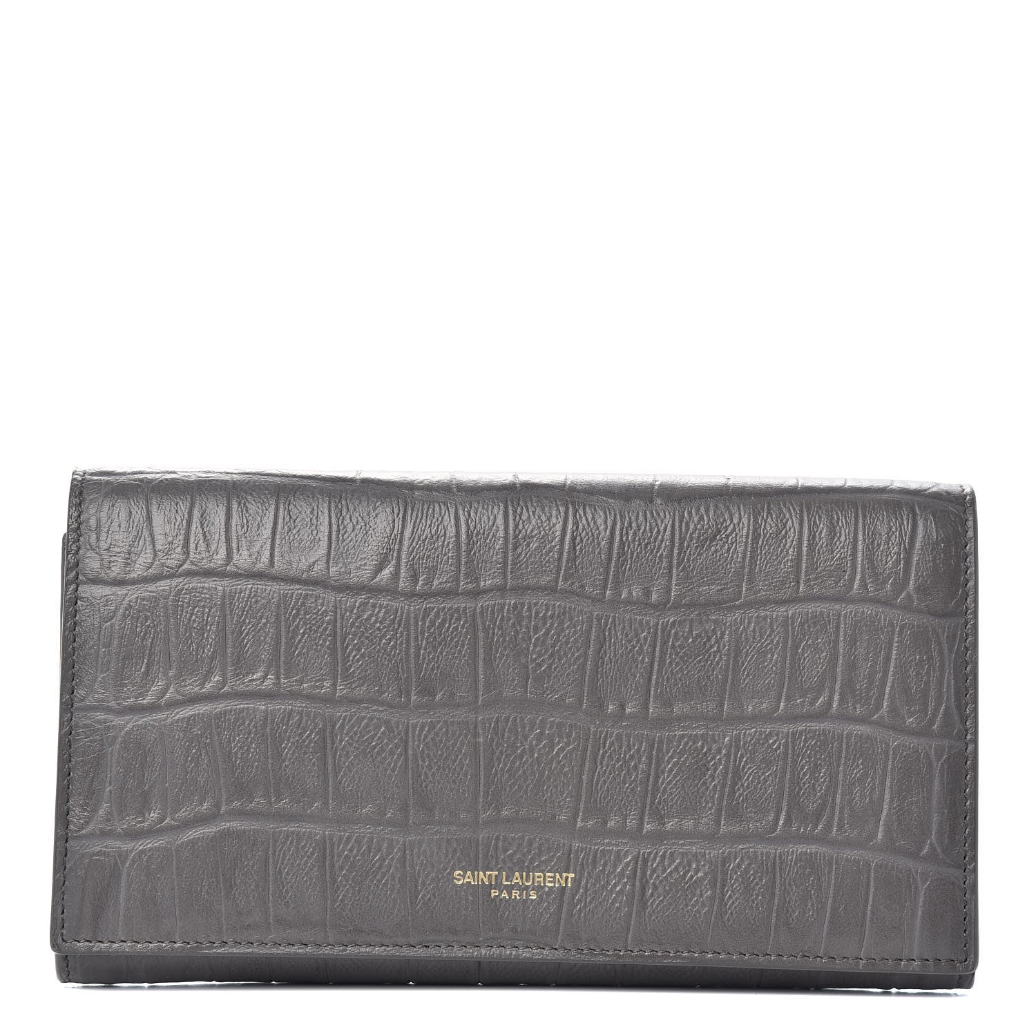 Saint Laurent Calfskin Crocodile Embossed Classic Large Flap Wallet Fog 1 of 7