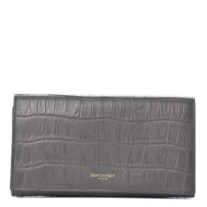 Saint Laurent Calfskin Crocodile Embossed Classic Large Flap Wallet Fog 1 of 7