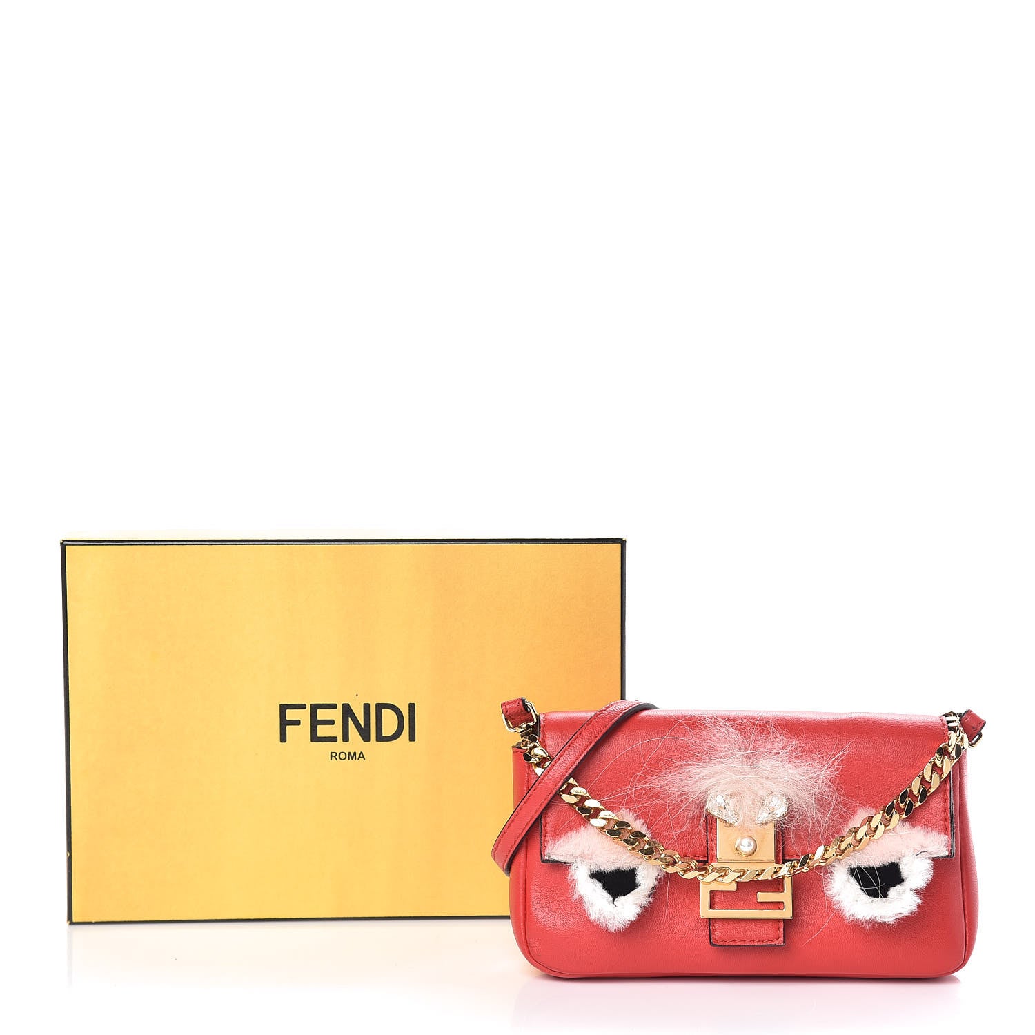 Fendi Nappa Rabbit Fox Fur Micro Buggie Baguette Fiamma Rosa 15 of 15